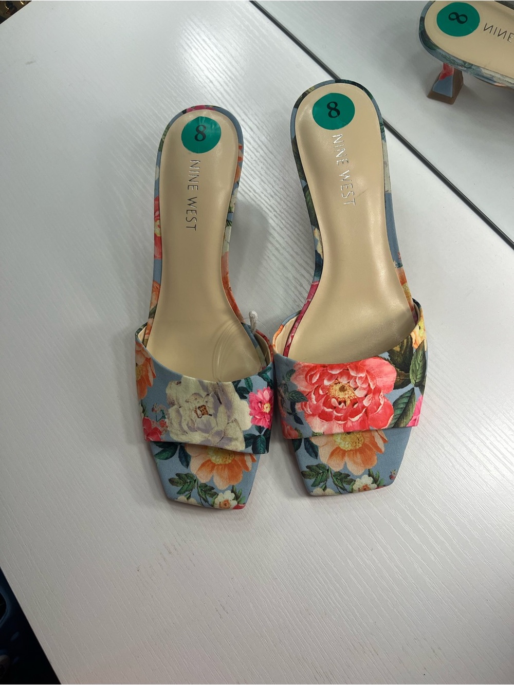 Nine West Floral Print Light Blue Slide Mules - Picture 7 of 16